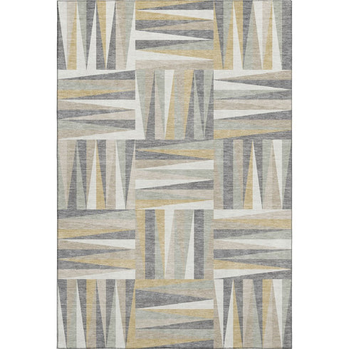 8' X 10' Beige Ivory And Gold Geometric Washable Area Rug With UV Protection