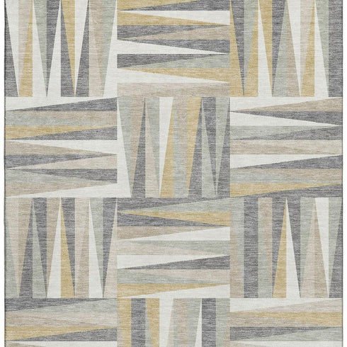 8' X 10' Beige Ivory And Gold Geometric Washable Area Rug With UV Protection