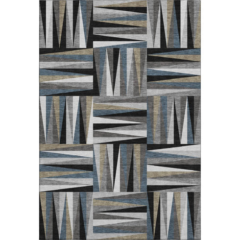 5' X 8' Black Beige And Ivory Geometric Washable Area Rug With UV Protection