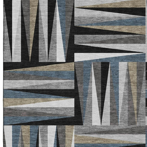 5' X 8' Black Beige And Ivory Geometric Washable Area Rug With UV Protection