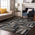 9' X 12' Black Beige And Ivory Geometric Washable Area Rug With UV Protection
