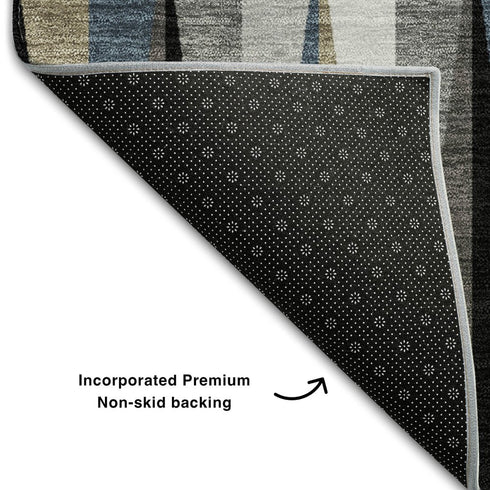 9' X 12' Black Beige And Ivory Geometric Washable Area Rug With UV Protection