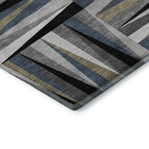 9' X 12' Black Beige And Ivory Geometric Washable Area Rug With UV Protection