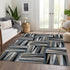 9' X 12' Black Beige And Ivory Geometric Washable Area Rug With UV Protection