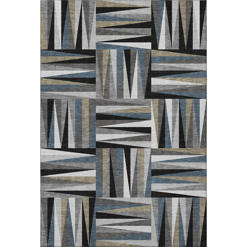 9' X 12' Black Beige And Ivory Geometric Washable Area Rug With UV Protection