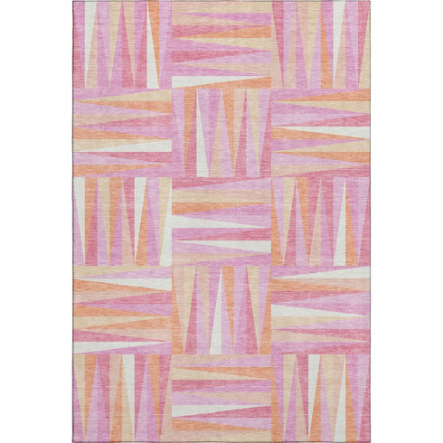 5' X 8' Blush Peach And Ivory Geometric Washable Area Rug With UV Protection