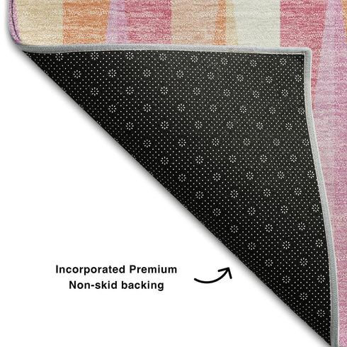 8' X 10' Blush Peach And Ivory Geometric Washable Area Rug With UV Protection