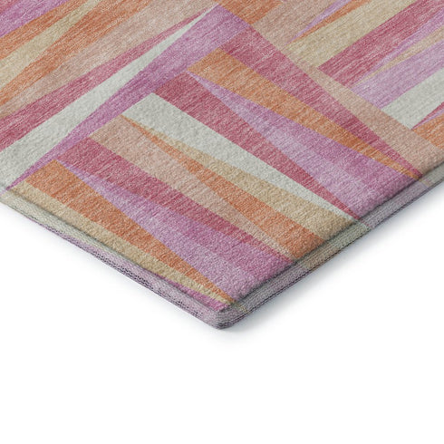 8' X 10' Blush Peach And Ivory Geometric Washable Area Rug With UV Protection