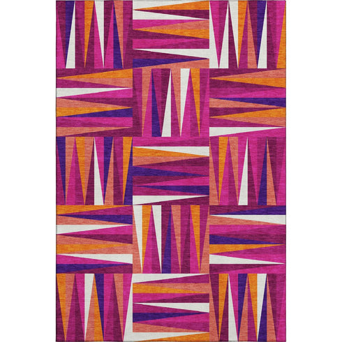 5' X 8' Burgundy Purple And Orange Geometric Washable Area Rug With UV Protection