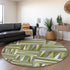 8' Green Ivory And Gray Geometric Washable Round Rug With UV Protection