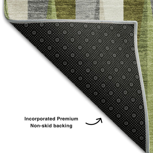 8' Green Ivory And Gray Geometric Washable Round Rug With UV Protection