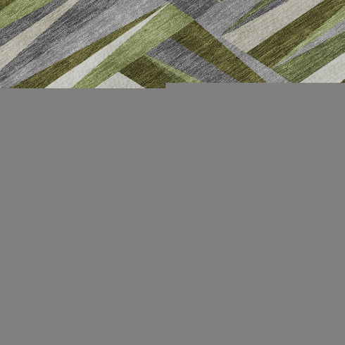 8' Green Ivory And Gray Geometric Washable Round Rug With UV Protection