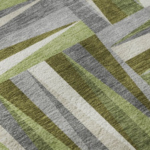 8' Green Ivory And Gray Geometric Washable Round Rug With UV Protection
