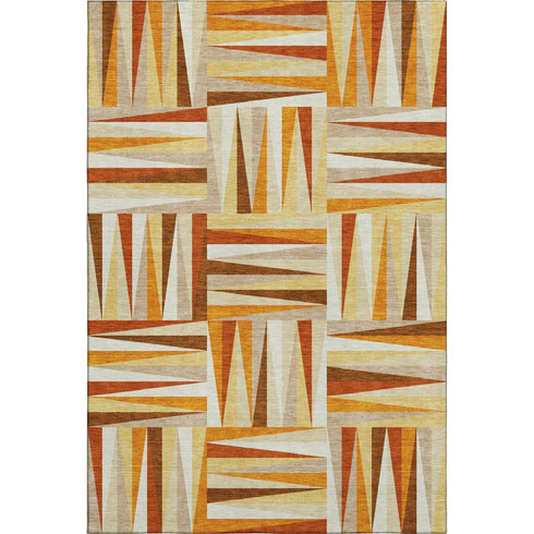 5' X 8' Orange Rust And Ivory Geometric Washable Area Rug With UV Protection