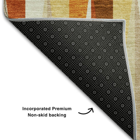 5' X 8' Orange Rust And Ivory Geometric Washable Area Rug With UV Protection