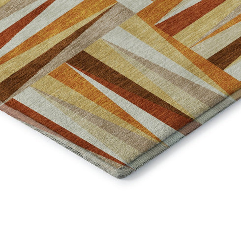 5' X 8' Orange Rust And Ivory Geometric Washable Area Rug With UV Protection