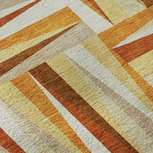 5' X 8' Orange Rust And Ivory Geometric Washable Area Rug With UV Protection
