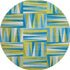 8' Teal Green And Ivory Geometric Washable Round Rug With UV Protection