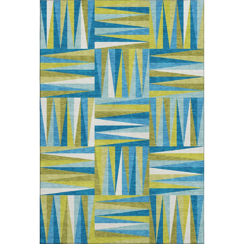8' X 10' Teal Green And Ivory Geometric Washable Area Rug With UV Protection
