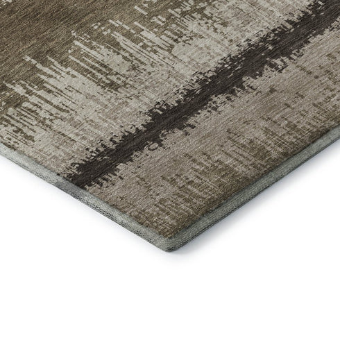 5' X 8' Brown Beige And Ivory Striped Washable Area Rug With UV Protection