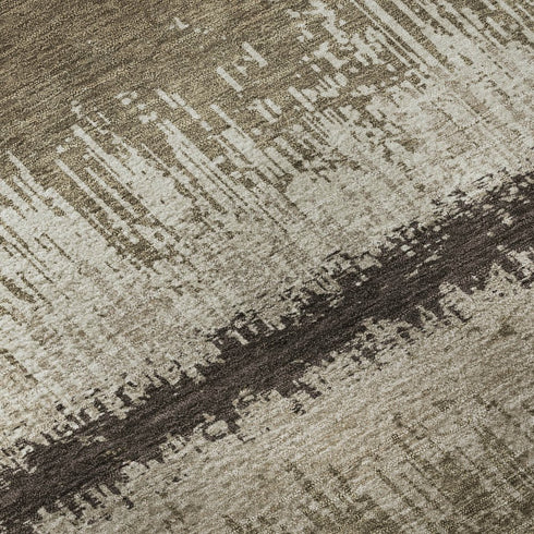 5' X 8' Brown Beige And Ivory Striped Washable Area Rug With UV Protection