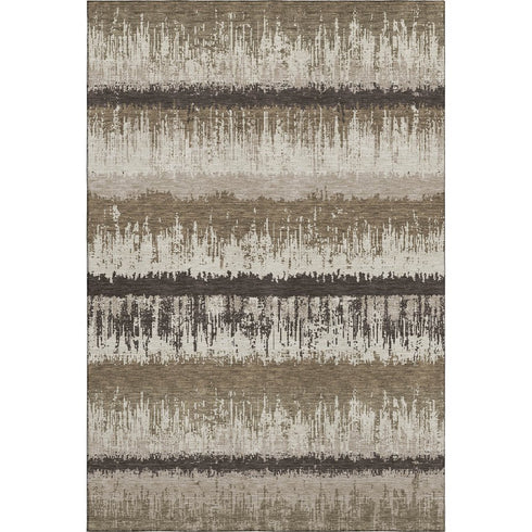 8' X 10' Brown Beige And Ivory Striped Washable Area Rug With UV Protection