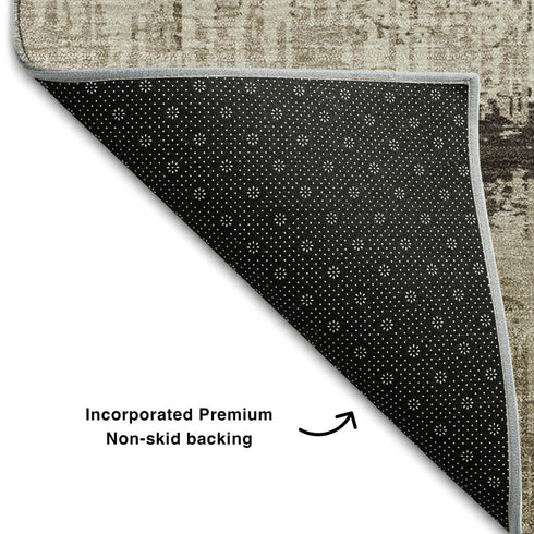 8' X 10' Brown Beige And Ivory Striped Washable Area Rug With UV Protection