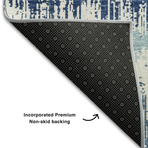 5' X 8' Blue Ivory And Gray Striped Washable Area Rug With UV Protection