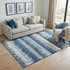 5' X 8' Blue Ivory And Gray Striped Washable Area Rug With UV Protection