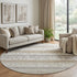 8' Ivory Beige And Gray Striped Washable Round Rug With UV Protection