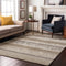 8' X 10' Ivory Beige And Gray Striped Washable Area Rug With UV Protection