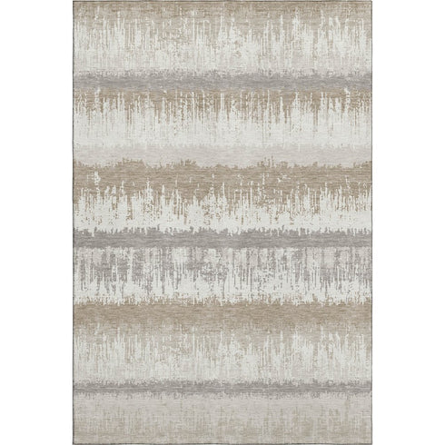 8' X 10' Ivory Beige And Gray Striped Washable Area Rug With UV Protection
