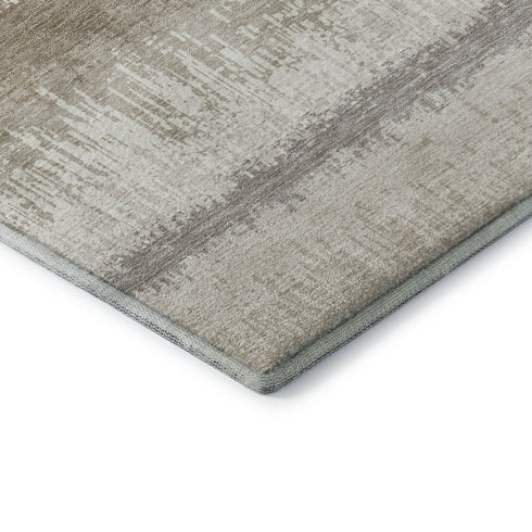 8' X 10' Ivory Beige And Gray Striped Washable Area Rug With UV Protection