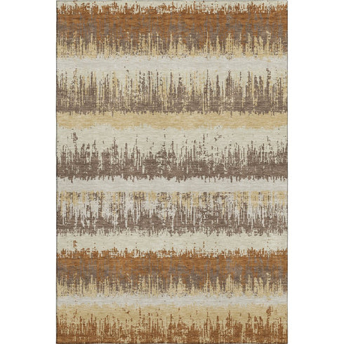 5' X 8' Coffee Beige And Copper Striped Washable Area Rug With UV Protection