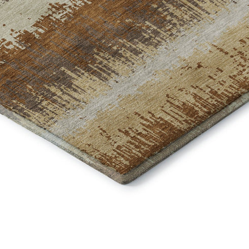 5' X 8' Coffee Beige And Copper Striped Washable Area Rug With UV Protection