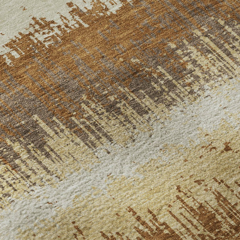 5' X 8' Coffee Beige And Copper Striped Washable Area Rug With UV Protection