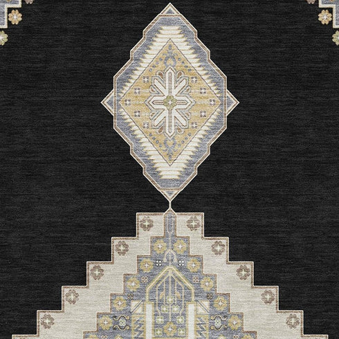 5' X 8' Black Beige And Gold Oriental Washable Area Rug With UV Protection