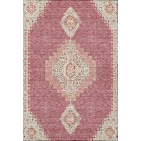 5' X 8' Blush Gray And Pink Oriental Washable Area Rug With UV Protection