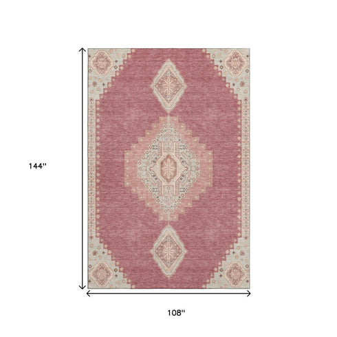 9' X 12' Blush Gray And Pink Oriental Washable Area Rug With UV Protection