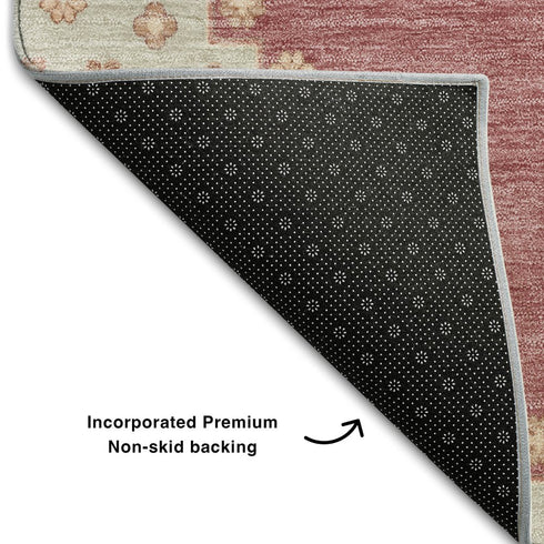 9' X 12' Blush Gray And Pink Oriental Washable Area Rug With UV Protection