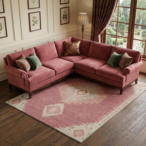 9' X 12' Blush Gray And Pink Oriental Washable Area Rug With UV Protection