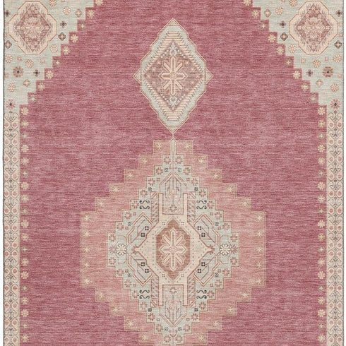 9' X 12' Blush Gray And Pink Oriental Washable Area Rug With UV Protection