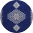 8' Navy Blue Ivory And Gray Oriental Washable Round Rug With UV Protection
