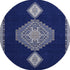 8' Navy Blue Ivory And Gray Oriental Washable Round Rug With UV Protection