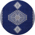 8' Navy Blue Ivory And Gray Oriental Washable Round Rug With UV Protection