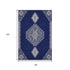8' X 10' Navy Blue Ivory And Gray Oriental Washable Area Rug With UV Protection