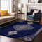 8' X 10' Navy Blue Ivory And Gray Oriental Washable Area Rug With UV Protection