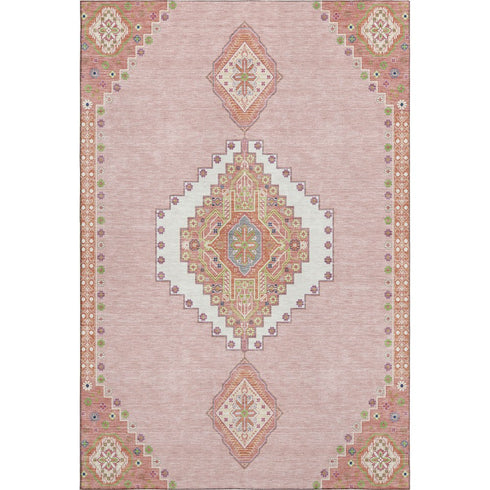 5' X 8' Pink Ivory And Gray Oriental Washable Area Rug With UV Protection