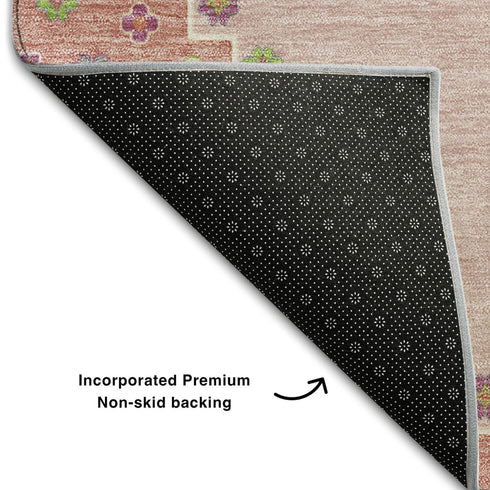 5' X 8' Pink Ivory And Gray Oriental Washable Area Rug With UV Protection