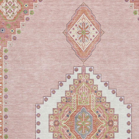 5' X 8' Pink Ivory And Gray Oriental Washable Area Rug With UV Protection